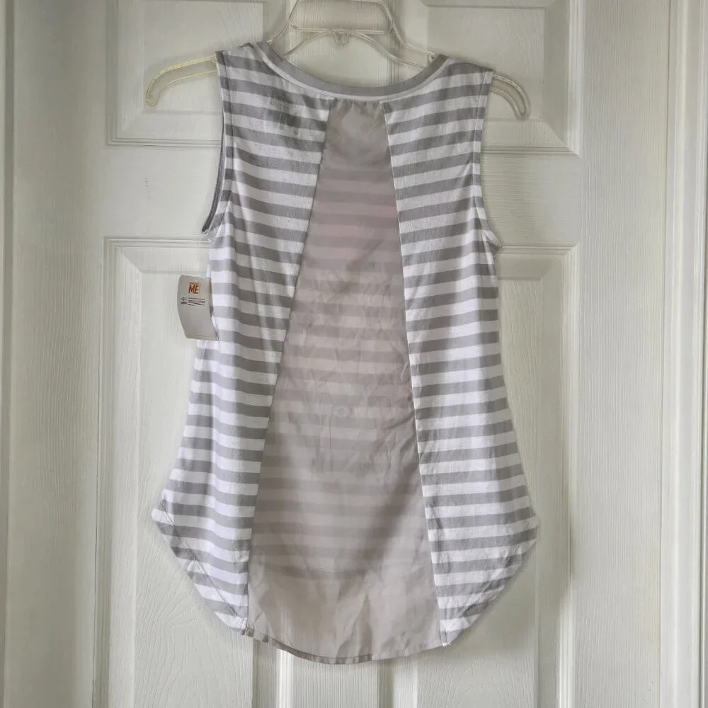 Despicable Me Minion Girls Grey and White Striped Shear Back Tank Top Size XS